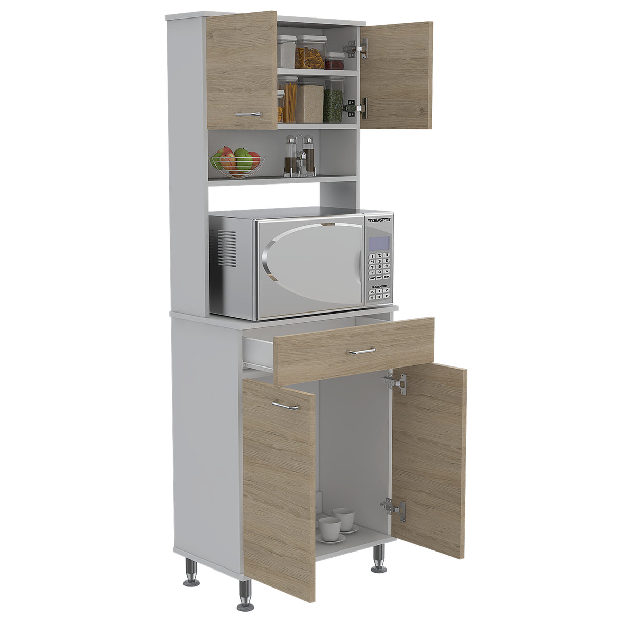 Módulo Microondas Kitchen 60 Blanco y Rovere 60x169cm con Un Cajón y con Cuatro Puertas - ALACENAS Y MUEBLES MICROONDAS | Bylmo