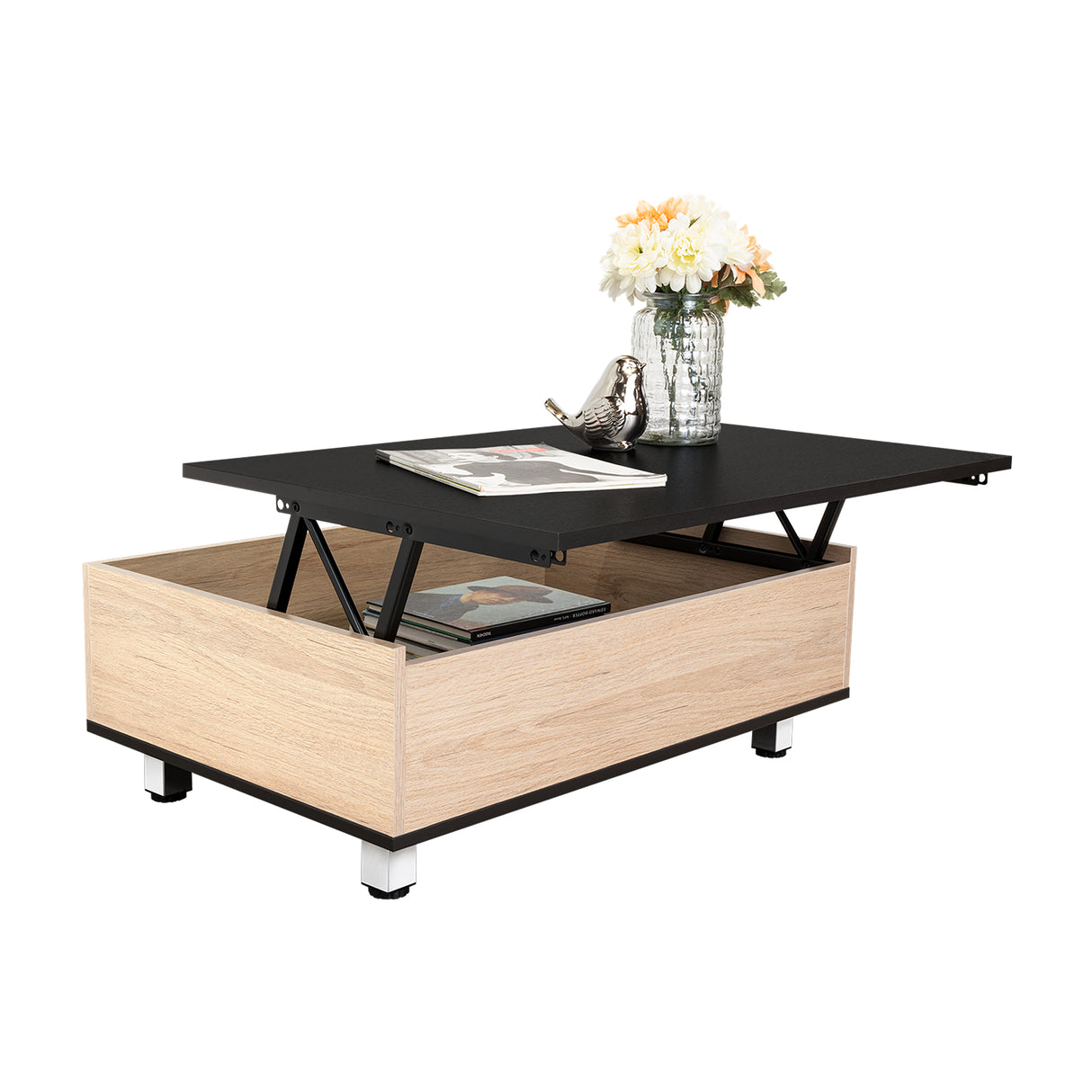 Mesa de Centro 5G Wengue y Rovere 80x29cm Rectangular Extensible con Compartimiento - MESAS DE CENTRO | Bylmo