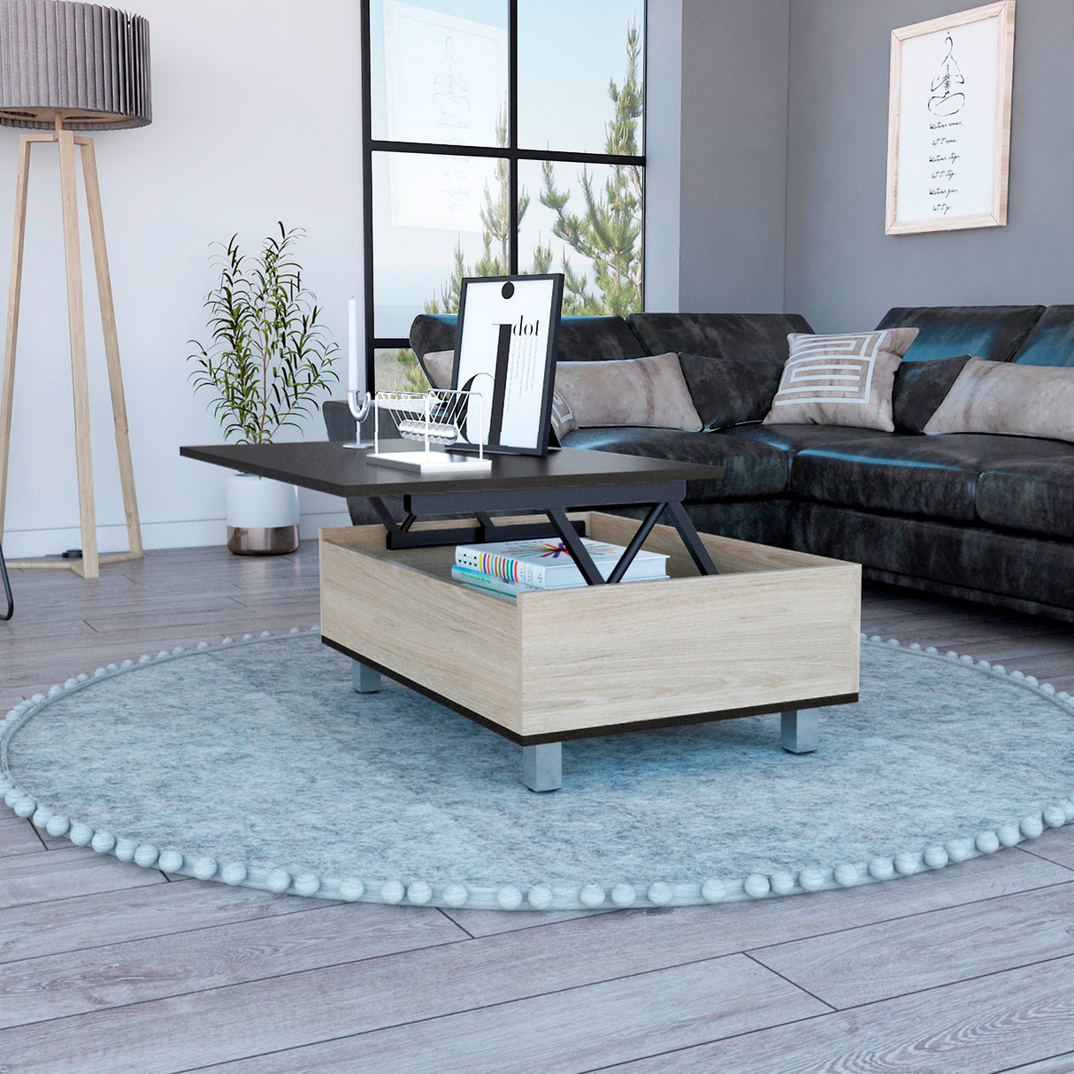 Mesa de Centro 5G Wengue y Rovere 80x29cm Rectangular Extensible con Compartimiento - MESAS DE CENTRO | Bylmo