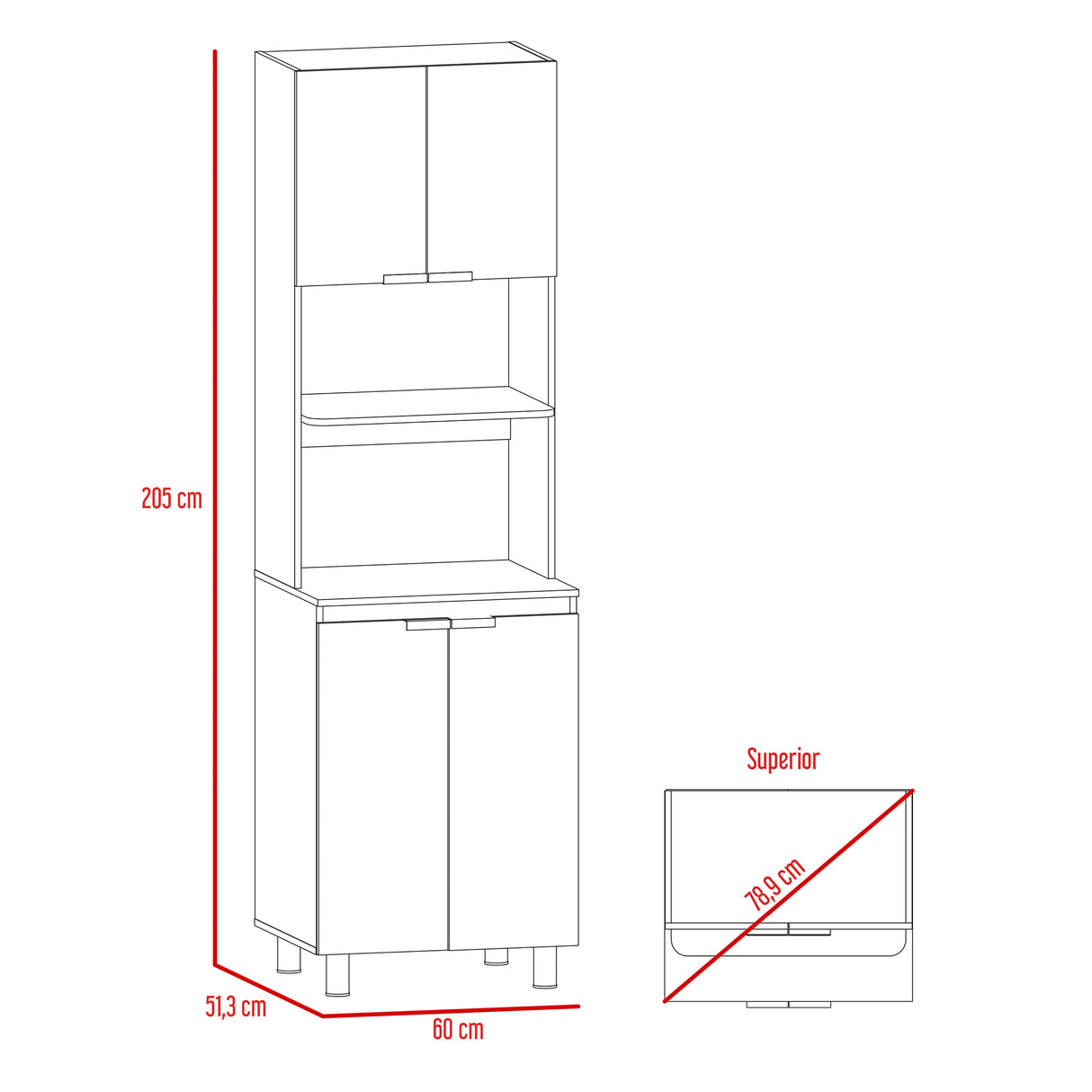 Módulo Microondas Fendi Blanco y Rovere 60x205cm sin Cajones y con Cuatro Puertas - ALACENAS Y MUEBLES MICROONDAS | Bylmo