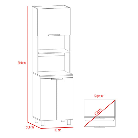Módulo Microondas Fendi Blanco y Rovere 60x205cm sin Cajones y con Cuatro Puertas - ALACENAS Y MUEBLES MICROONDAS | Bylmo