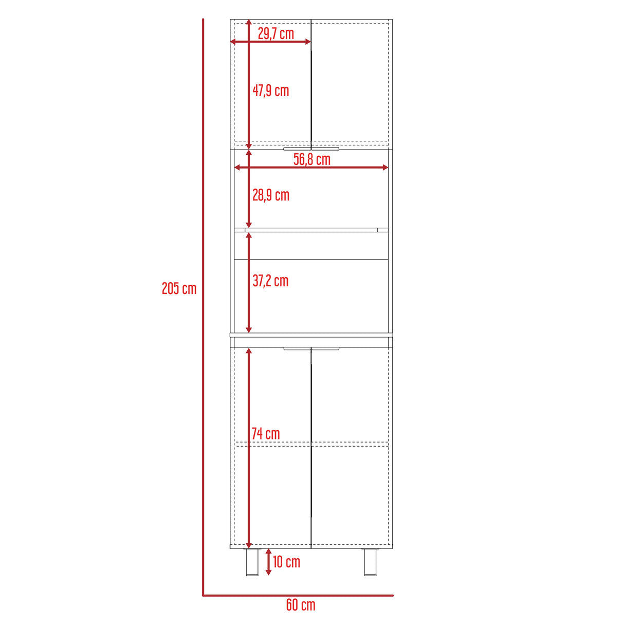 Módulo Microondas Fendi Blanco y Rovere 60x205cm sin Cajones y con Cuatro Puertas - ALACENAS Y MUEBLES MICROONDAS | Bylmo