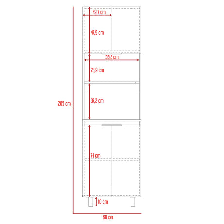 Módulo Microondas Fendi Blanco y Rovere 60x205cm sin Cajones y con Cuatro Puertas - ALACENAS Y MUEBLES MICROONDAS | Bylmo