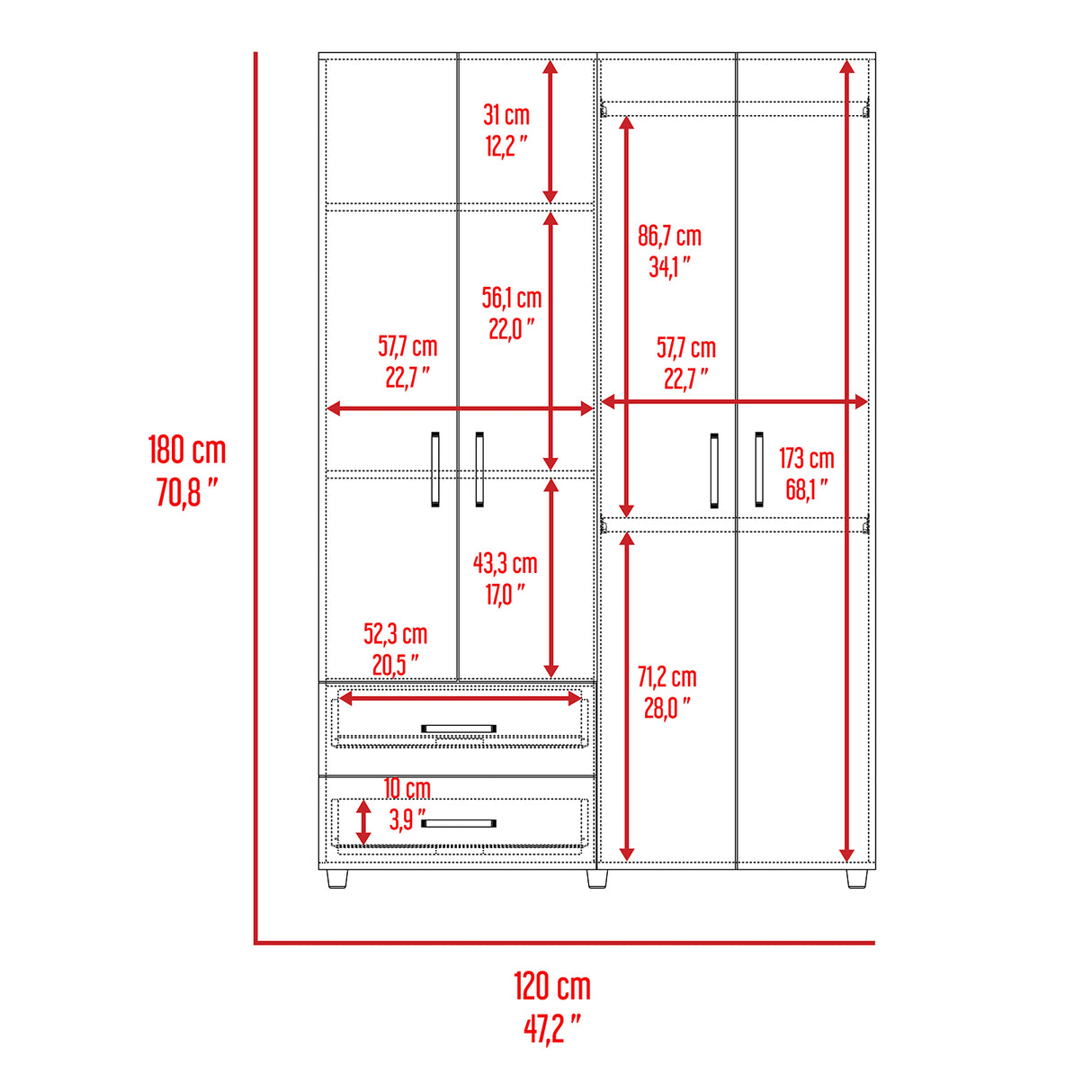 Closet Ankora Ceniza 120x180cm con 2 Cajones con 2 Entrepaños - Closets | Bylmo