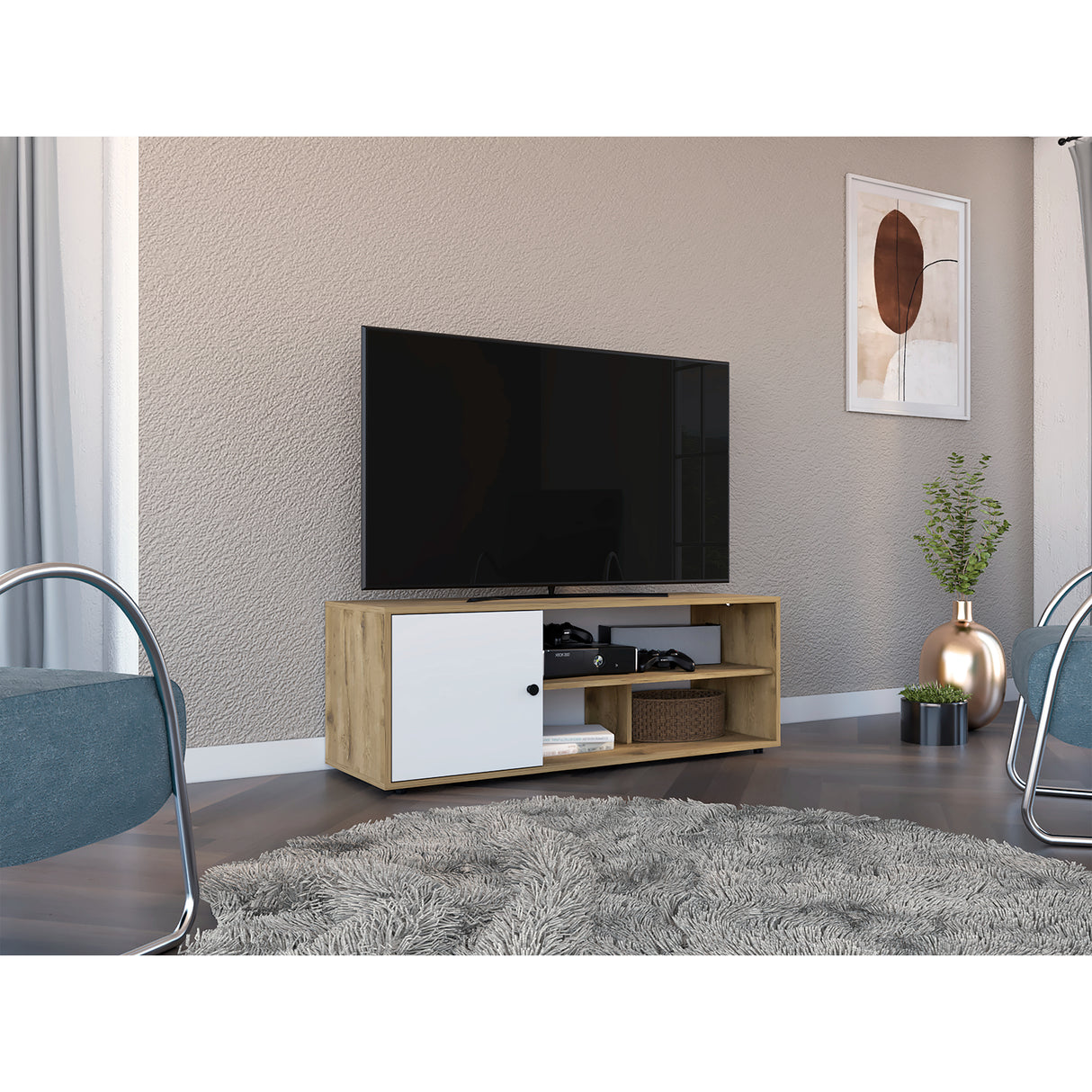 Rack de TV Noah Macadamia 120x44cm Para TV Hasta 55 Pulgadas con Un Cajón - Muebles de TV | Bylmo