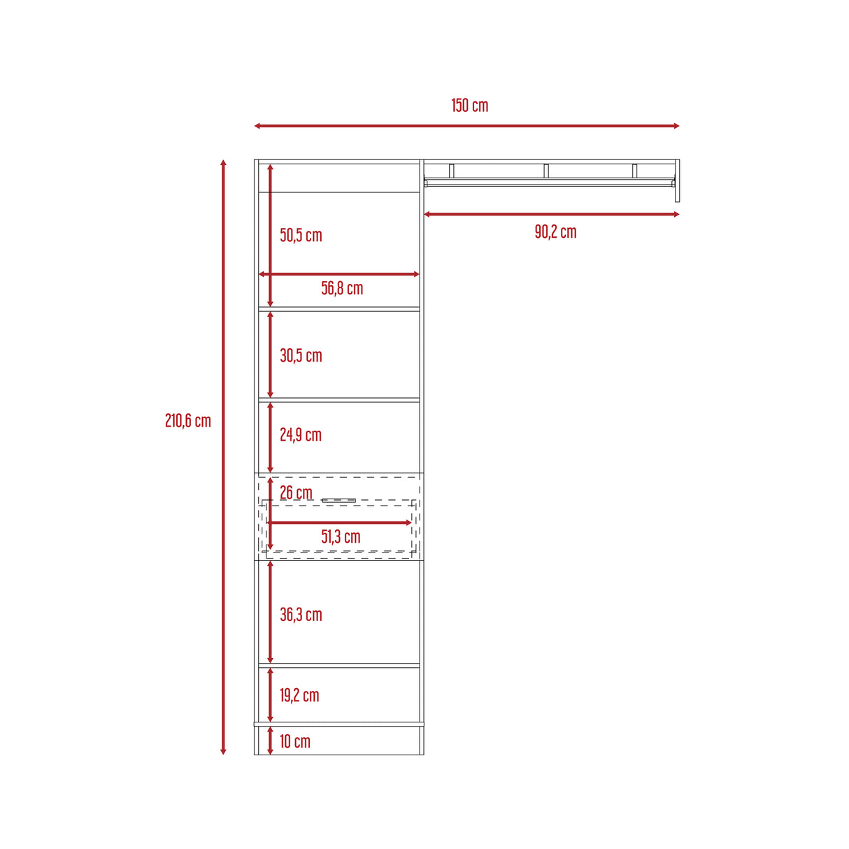 Closet Manchester Wengue 150x210cm con 1 Cajones con 4 Entrepaños - Closets | Bylmo