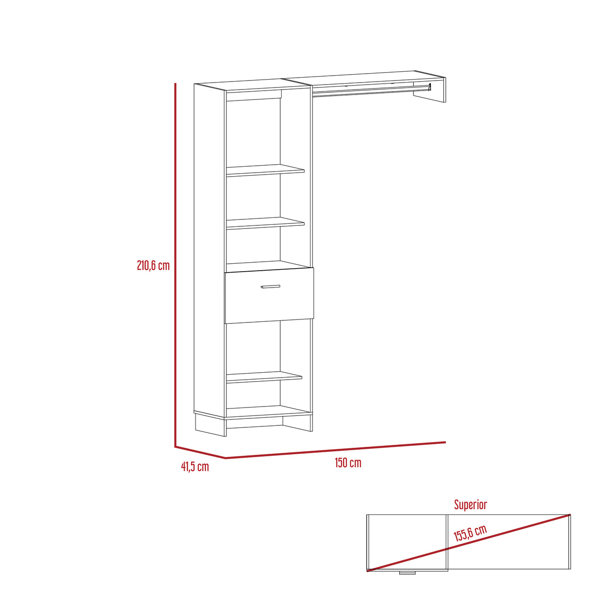 Closet Manchester Wengue 150x210cm con 1 Cajones con 4 Entrepaños - Closets | Bylmo