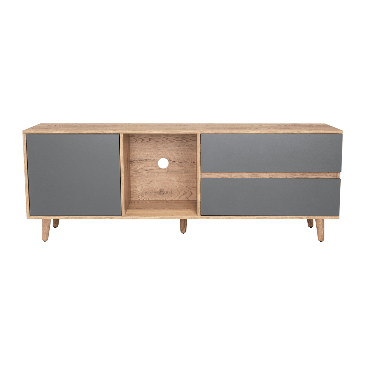 Rack de TV Salem Macadamia 158x60cm Para TV Hasta 65 Pulgadas con Tres Cajones y con Patas - Muebles de TV | Bylmo