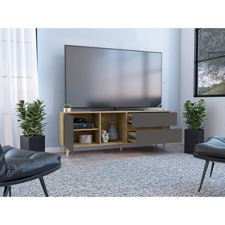 Rack de TV Salem Macadamia 158x60cm Para TV Hasta 65 Pulgadas con Tres Cajones y con Patas - Muebles de TV | Bylmo