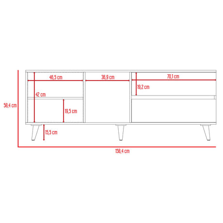 Rack de TV Salem Macadamia 158x60cm Para TV Hasta 65 Pulgadas con Tres Cajones y con Patas - Muebles de TV | Bylmo