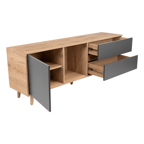 Rack de TV Salem Macadamia 158x60cm Para TV Hasta 65 Pulgadas con Tres Cajones y con Patas - Muebles de TV | Bylmo