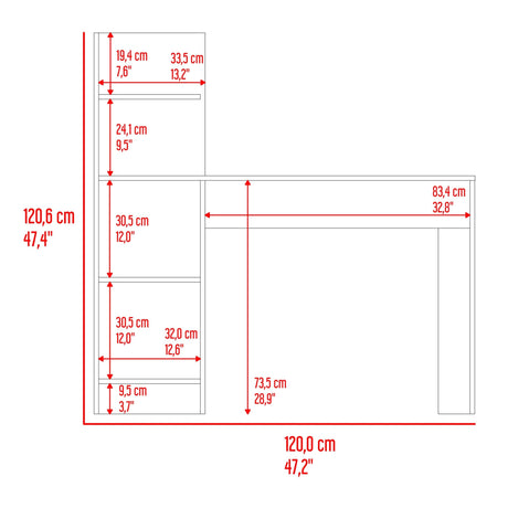 Escritorio Vilna Bardolino 120x121cm sin Cajones y con Organizador de Libros - Escritorios | Bylmo