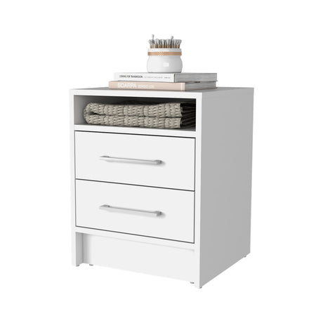 Mesa de Noche Eter Blanco 40x50.7cm con Dos Cajones y con Un Compartimiento - MESAS DE NOCHE | Bylmo