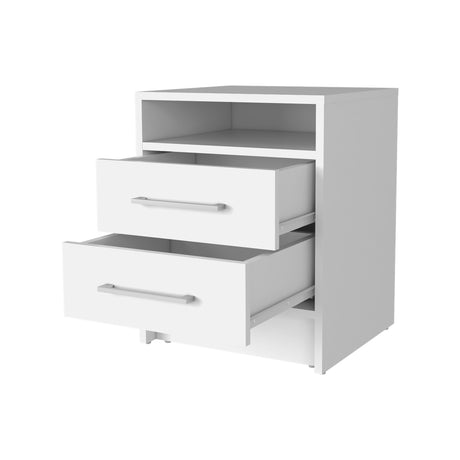 Mesa de Noche Eter Blanco 40x50.7cm con Dos Cajones y con Un Compartimiento - MESAS DE NOCHE | Bylmo