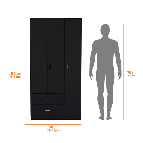 Closet Austral Wengue 90x180cm con Tres Puertas y con Dos Cajones - CLOSETS | Bylmo