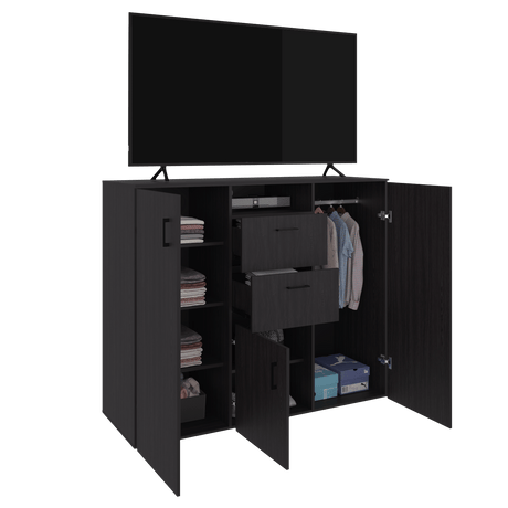 Closet Letna Wengue 140x140cm con 2 Cajones con 4 Entrepaños con Espacio para TV - Closets | Bylmo
