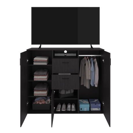 Closet Letna Wengue 140x140cm con 2 Cajones con 4 Entrepaños con Espacio para TV - Closets | Bylmo