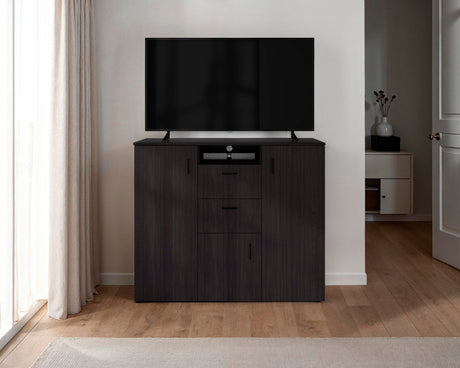 Closet Letna Wengue 140x140cm con 2 Cajones con 4 Entrepaños con Espacio para TV - Closets | Bylmo