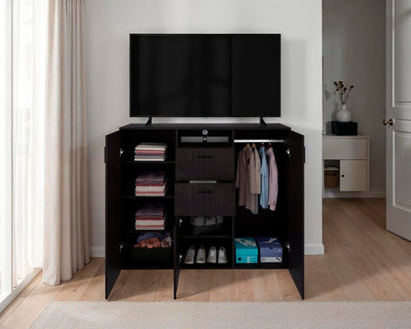 Closet Letna Wengue 140x140cm con 2 Cajones con 4 Entrepaños con Espacio para TV - Closets | Bylmo