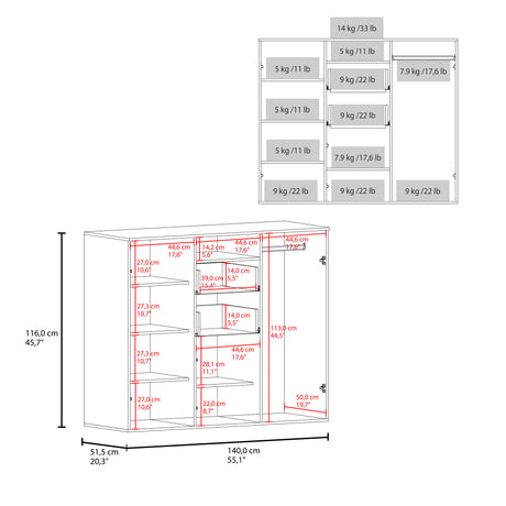 Closet Letna Wengue 140x140cm con 2 Cajones con 4 Entrepaños con Espacio para TV - Closets | Bylmo