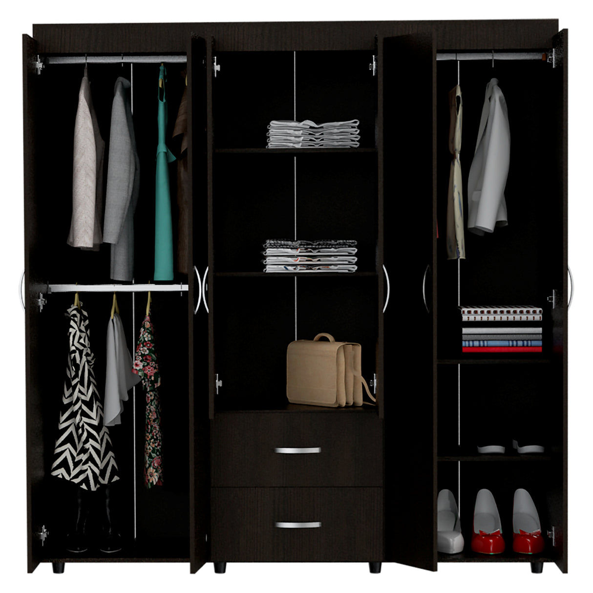 Closet Bariloche Wengue 170.3x180cm con Seis Puertas y con Dos Cajones - CLOSETS | Bylmo