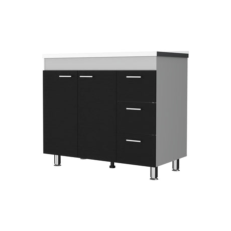 Mueble Inferior de Cocina Ferreti Wengue y Blanco 100x90cm con Mezón Izquierdo de Acero Inoxidable y sin Estufa - MUEBLES INFERIORES DE COCINA | Bylmo