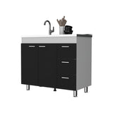 Mueble Inferior de Cocina Ferreti Wengue y Blanco 100x90cm con Mezón Izquierdo de Acero Inoxidable y sin Estufa - MUEBLES INFERIORES DE COCINA | Bylmo