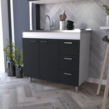 Mueble Inferior de Cocina Ferreti Wengue y Blanco 100x90cm con Mezón Izquierdo de Acero Inoxidable y sin Estufa - MUEBLES INFERIORES DE COCINA | Bylmo