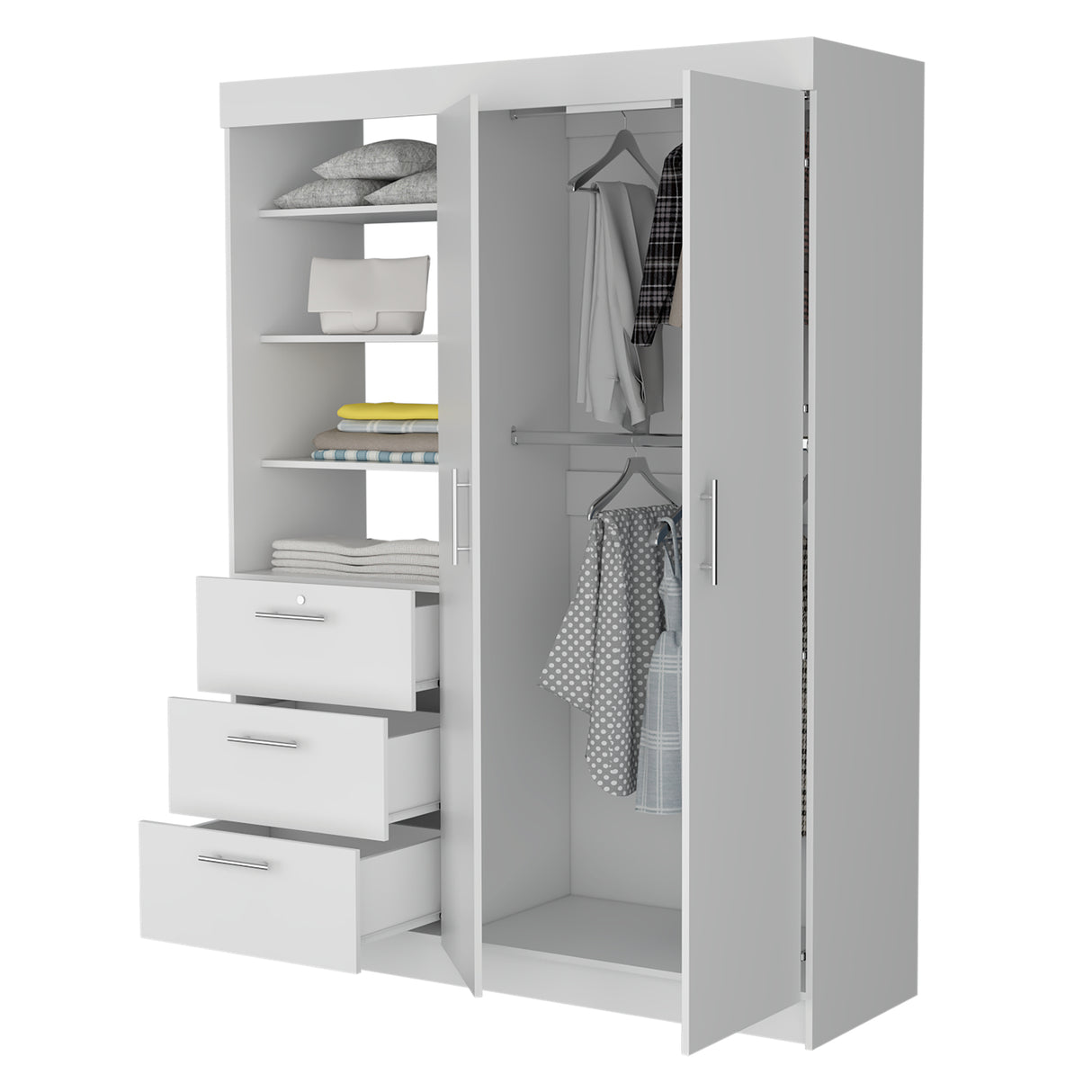 Armario para Ropa Kenya Blanco 150x200.75cm con Dos Puertas y con Tres Cajones - CLOSETS | Bylmo