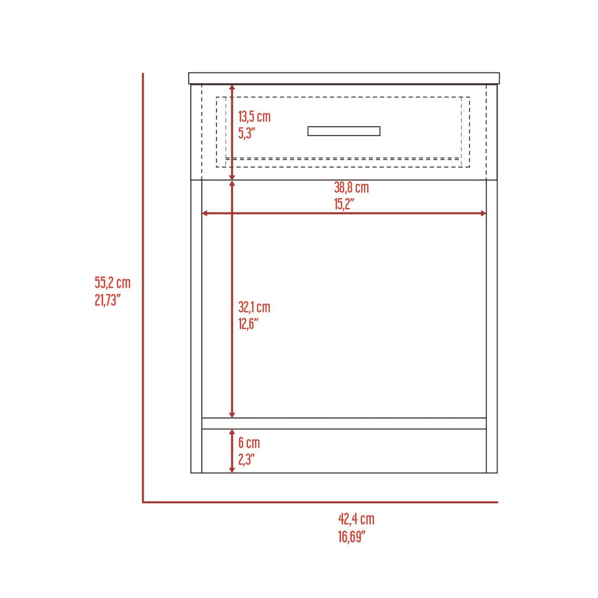 Mesa de Noche Eco Blanco 42.4x55.2cm con Un Cajón y con Un Compartimiento - MESAS DE NOCHE | Bylmo