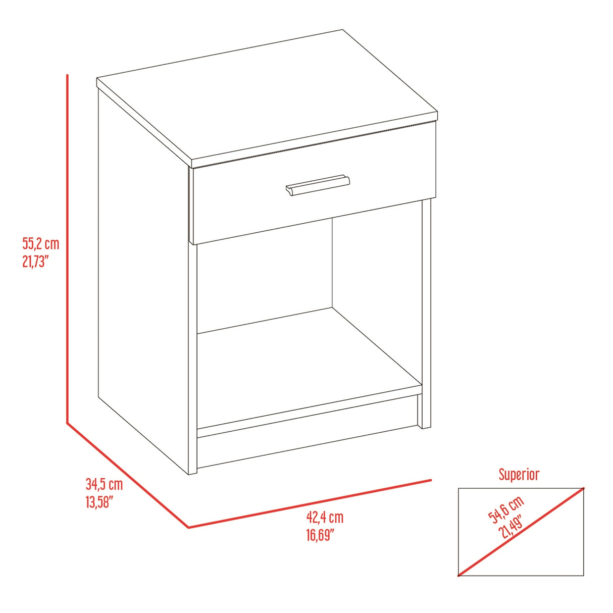 Mesa de Noche Eco Blanco 42.4x55.2cm con Un Cajón y con Un Compartimiento - MESAS DE NOCHE | Bylmo