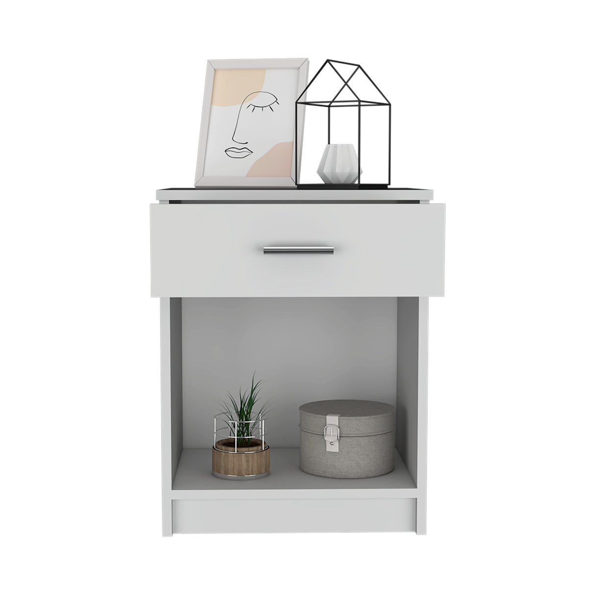 Mesa de Noche Eco Blanco 42.4x55.2cm con Un Cajón y con Un Compartimiento - MESAS DE NOCHE | Bylmo