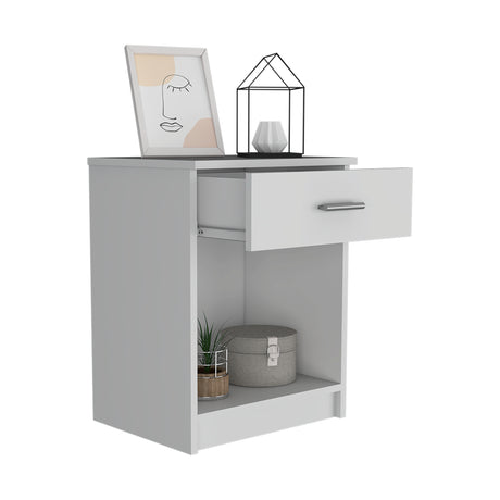 Mesa de Noche Eco Blanco 42.4x55.2cm con Un Cajón y con Un Compartimiento - MESAS DE NOCHE | Bylmo