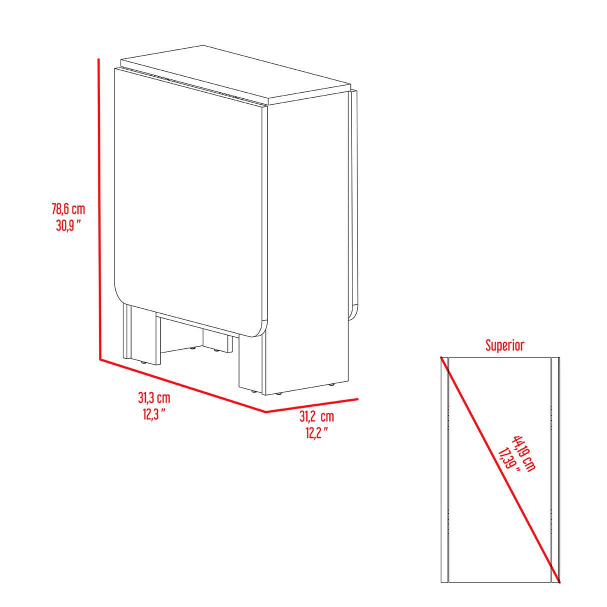Mesa Auxiliar de Cocina Gateleg Blanco y Macadamia 60x78.6cm Plegable de Seis Puestos sin Sillas - MESAS AUXILIARES | Bylmo