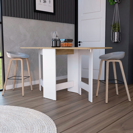Mesa Auxiliar de Cocina Gateleg Blanco y Macadamia 60x78.6cm Plegable de Seis Puestos sin Sillas - MESAS AUXILIARES | Bylmo