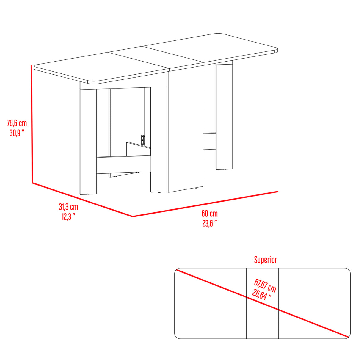 Mesa Auxiliar de Cocina Gateleg Blanco y Macadamia 60x78.6cm Plegable de Seis Puestos sin Sillas - MESAS AUXILIARES | Bylmo
