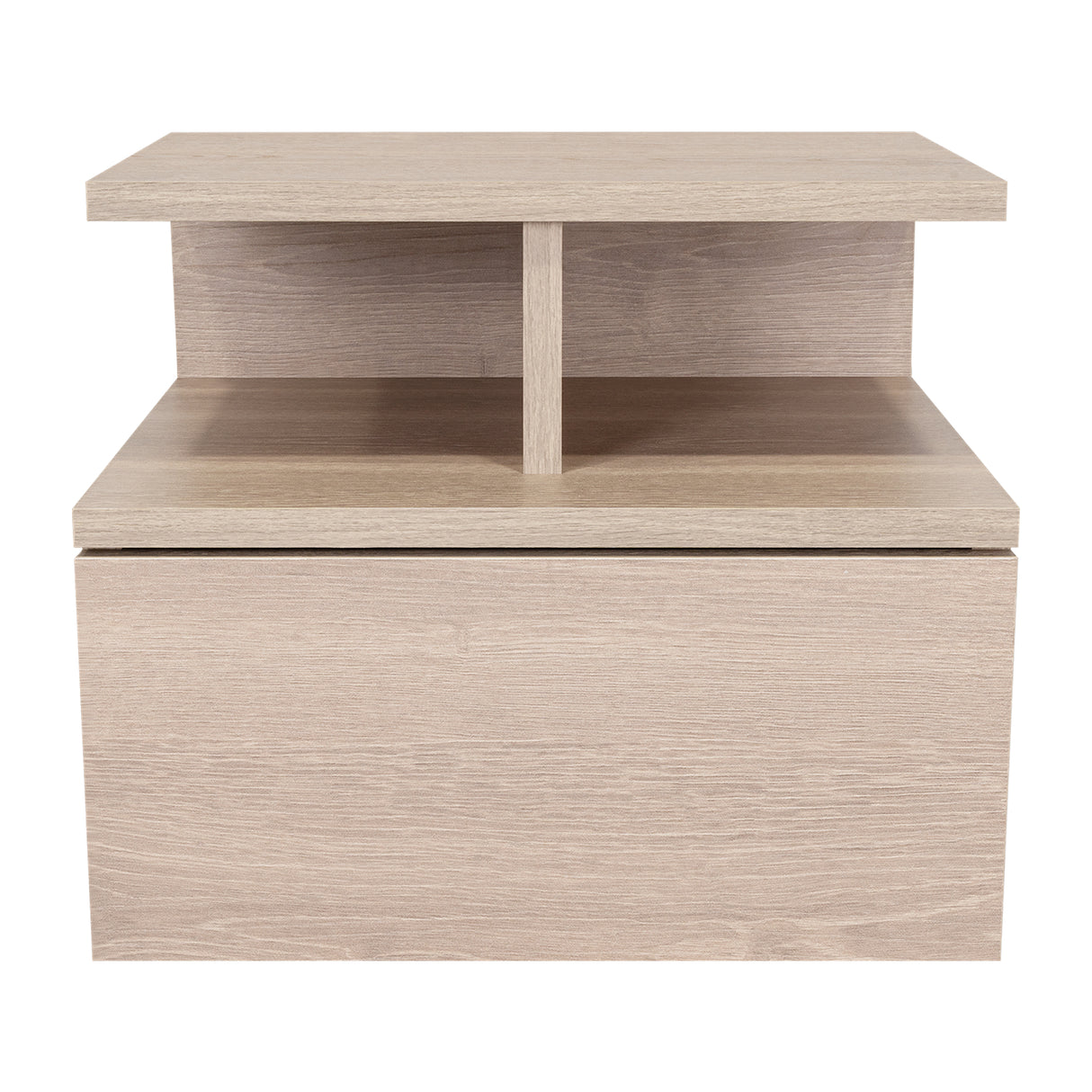 Mesa de Noche Flotante Ceniza 36x30cm con Un Cajón y con Dos Compartimientos - Mesas de Noche | Bylmo