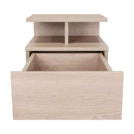 Mesa de Noche Flotante Ceniza 36x30cm con Un Cajón y con Dos Compartimientos - Mesas de Noche | Bylmo