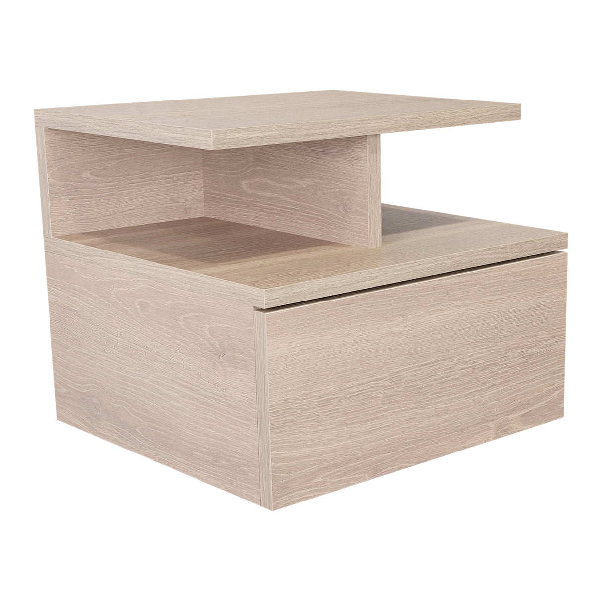 Mesa de Noche Flotante Ceniza 36x30cm con Un Cajón y con Dos Compartimientos - Mesas de Noche | Bylmo