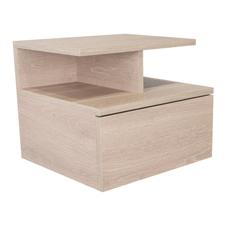 Mesa de Noche Flotante Ceniza 36x30cm con Un Cajón y con Dos Compartimientos - Mesas de Noche | Bylmo