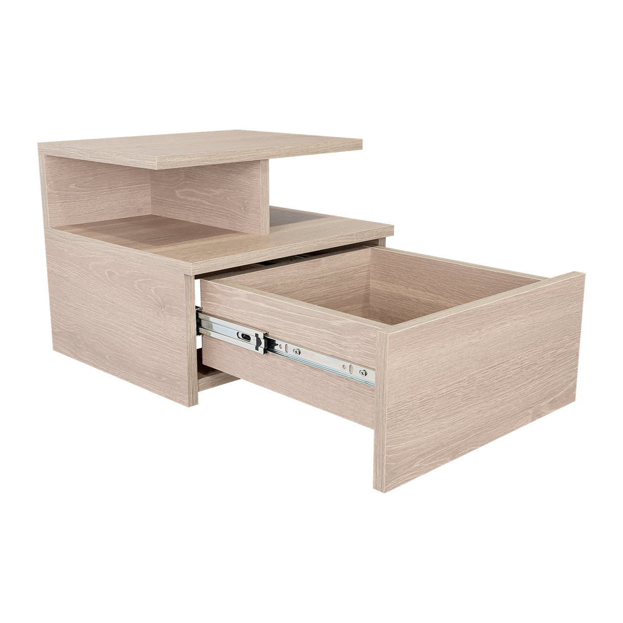 Mesa de Noche Flotante Ceniza 36x30cm con Un Cajón y con Dos Compartimientos - Mesas de Noche | Bylmo