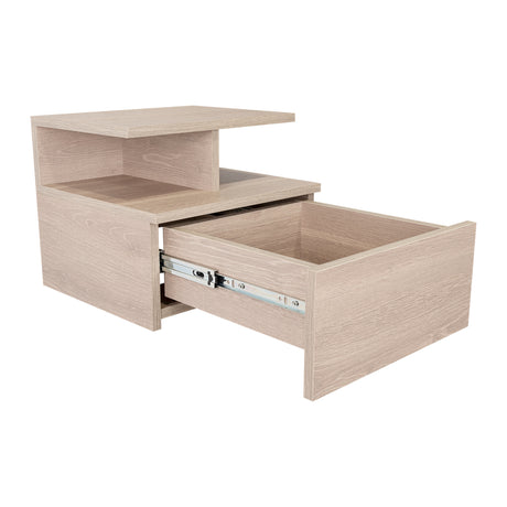 Mesa de Noche Flotante Ceniza 36x30cm con Un Cajón y con Dos Compartimientos - Mesas de Noche | Bylmo