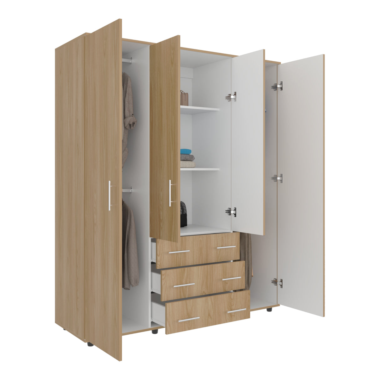 Closet Fontan Duna y Blanco 150x179cm con Cuatro Puertas y con Tres Cajones - CLOSETS | Bylmo