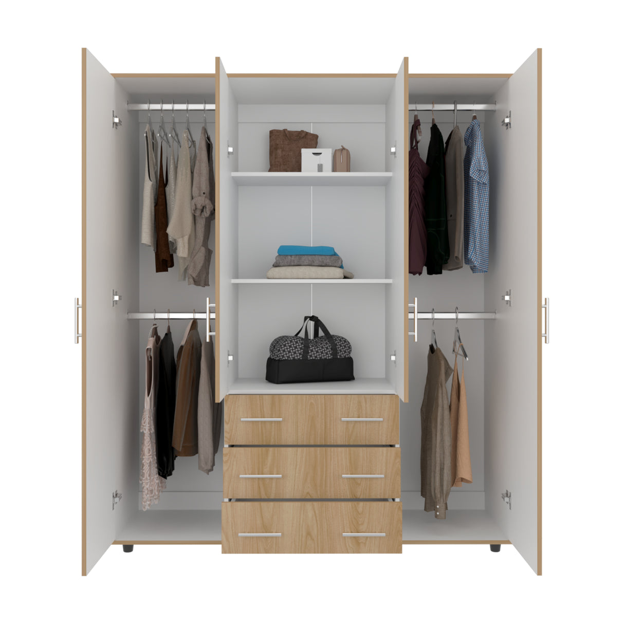 Closet Fontan Duna y Blanco 150x179cm con Cuatro Puertas y con Tres Cajones - CLOSETS | Bylmo