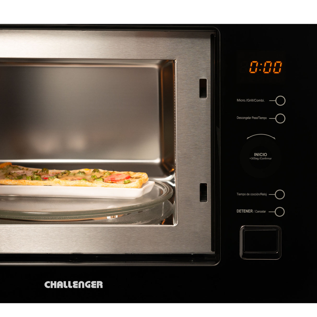 Horno Microondas de Empotrar Challenger Negro 59.5x40cm 110 Voltios con Pantalla Digital y Ocho Funciones Preconfiguradas - HORNOS MICROONDAS | Bylmo