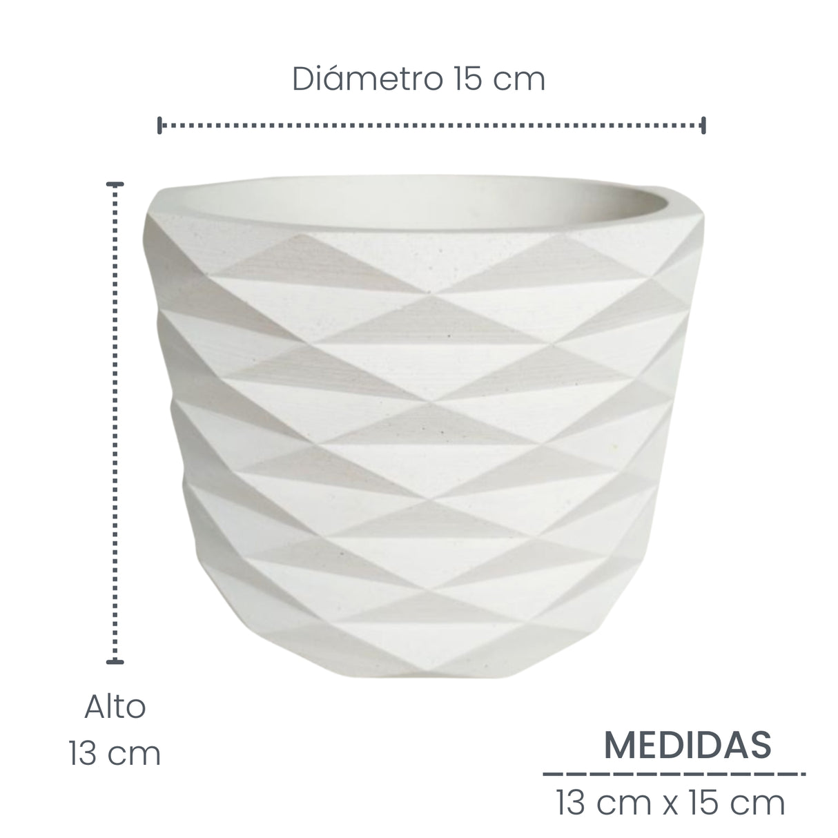 Matera de mesa Carlota Petty Blanco 15x13cm de Cemento Circular de 2.3 Litros - Jardineria | Bylmo