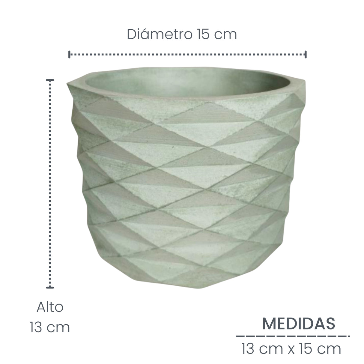 Matera de mesa Carlota Petty Verde Oliva 15x13cm de Cemento Circular de 2.3 Litros - Jardineria | Bylmo