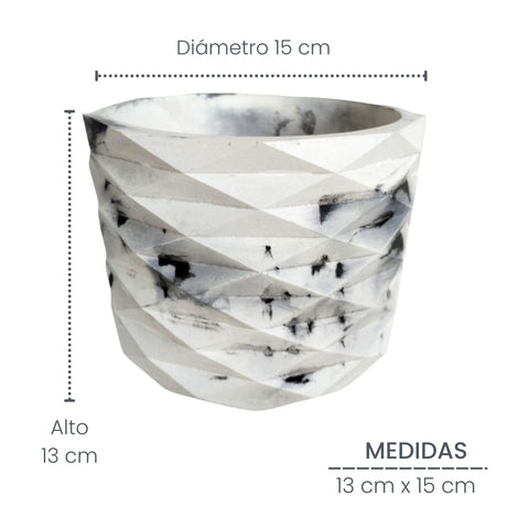 Matera de mesa Carlota Petty Mármol Negro 15x13cm de Cemento Circular de 2.3 Litros - Jardineria | Bylmo