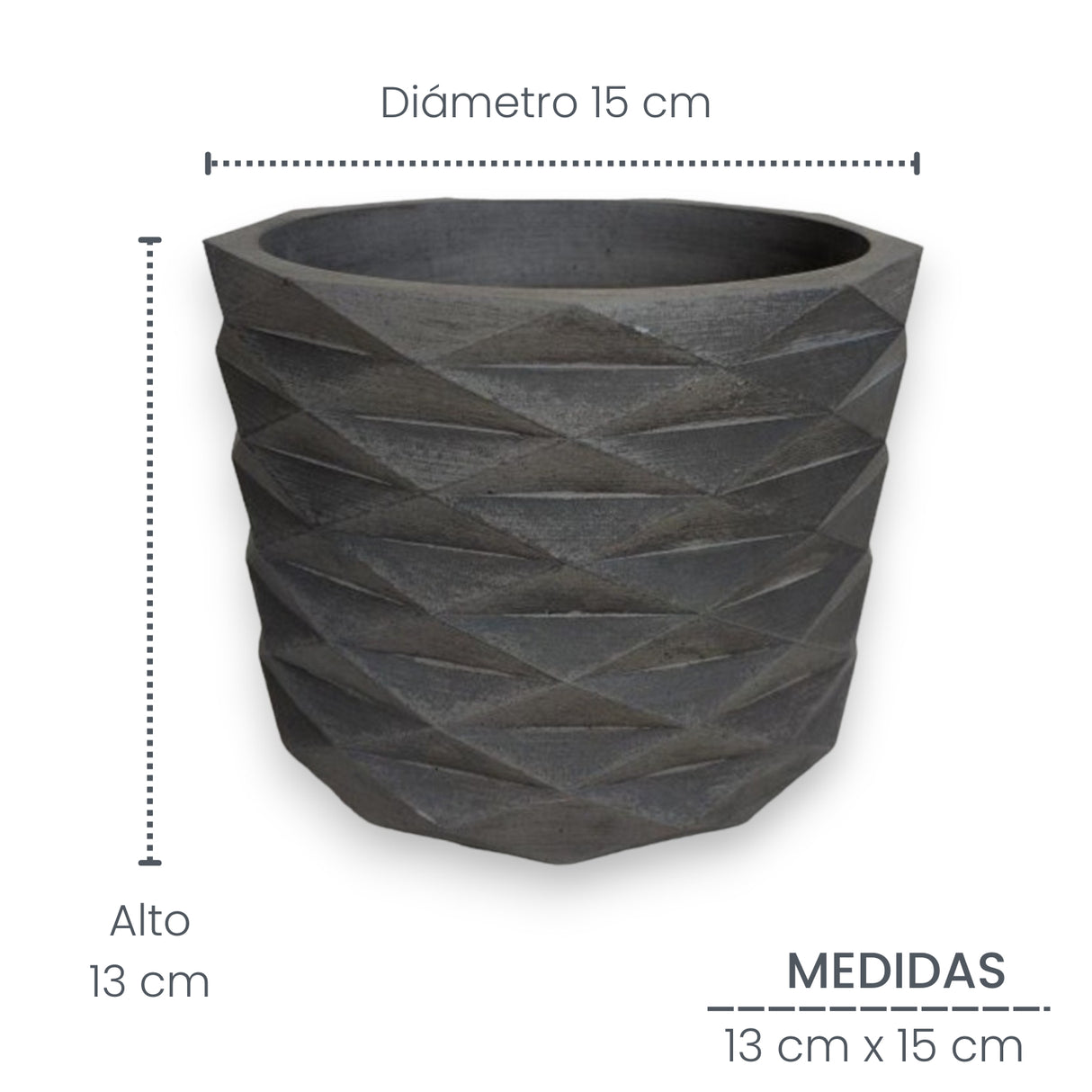 Matera de mesa Carlota Petty Gris Oscuro 15x12.5cm de Cemento Circular de 2.2 Litros - Jardineria | Bylmo
