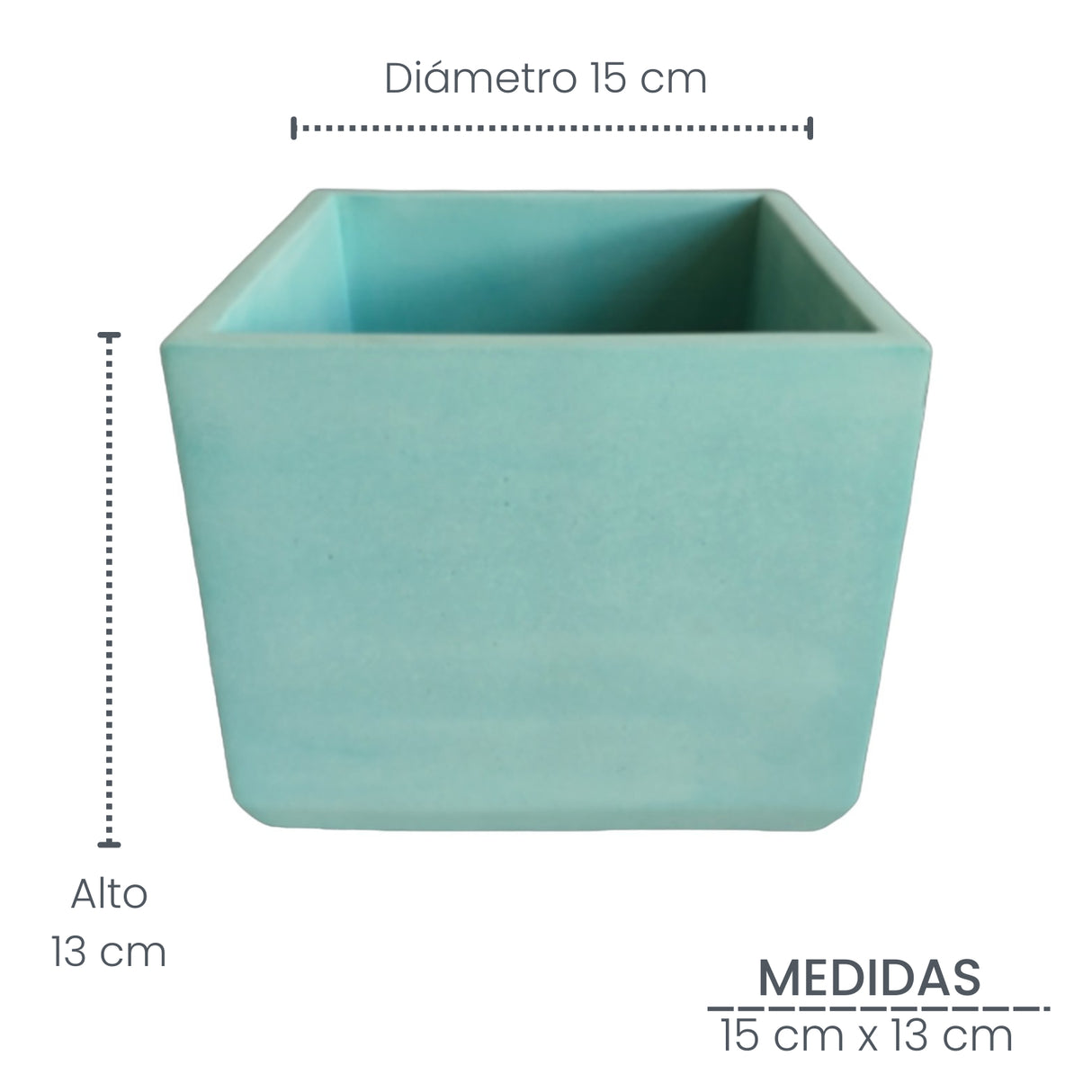 Matera de mesa Eloisa Aguamarina 15x15cm de Cemento Cuadrado de 3.4 Litros - Jardineria | Bylmo